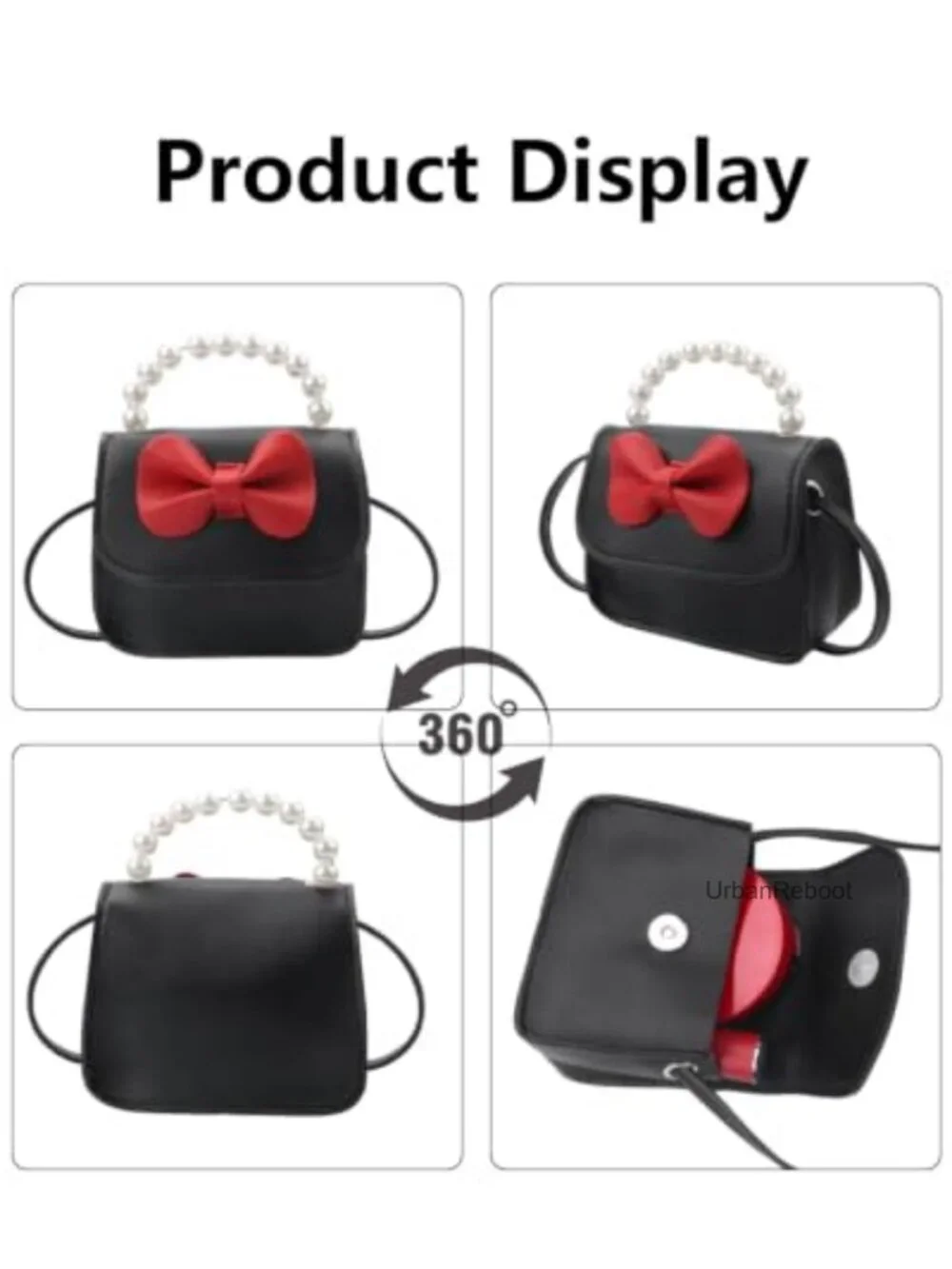 Girls Mini Crossbody Purse Faux Leather Pearl Handle Bow Small Handbag